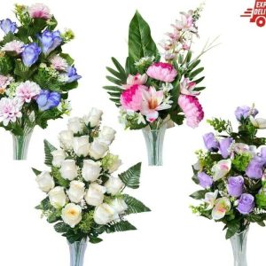 Ramo de Flores Lily Artificiales Cementerio Mesa Decoración Boda 14 tenedores