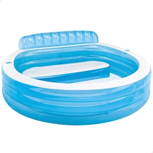 Piscina hinchable redonda con respaldo, 229x218x79 cm, 590 litros, 2 cámaras de aire, 2 portabebidas, Tapón de desagüe, Vinilo resistente, Parche de reparación, +3 años, Diversión verano (57190) Intex