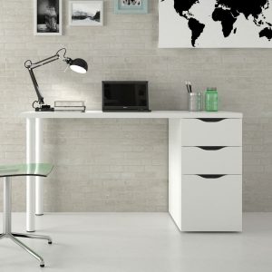 Mesa escritorio, con cajonera reversible y patas cilíndricas metálicas – Alamillo