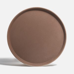 Charola para mesero de plástico café redonda con antideslizante NSF 35.5 cm