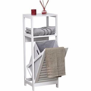 Mueble de Baño Armario con Cesto Extraíble Para Ropas Sucias, 2 Estantes para Toallas, Mueble con cesto, Mueble de Lavabo